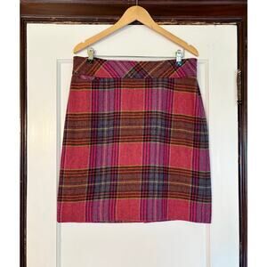 Vintage LL Bean Pink Plaid Wool Mini Skirt- Size 14, School Girl Clueless Preppy